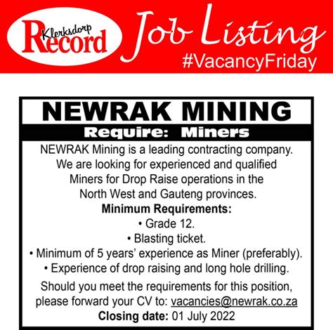 Jobs in Klerksdorp (29 Vacancies) .